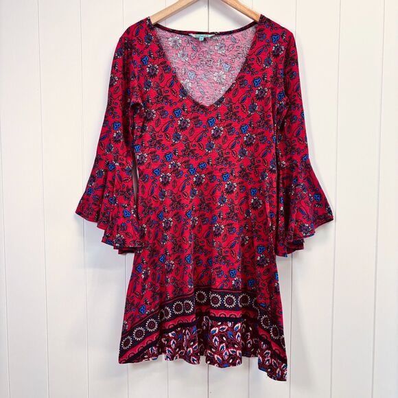 Nostalgia Womens Boho Cottage Floral Flare Sleeve Mini Dress Size M Hippie Folk - Picture 1 of 9
